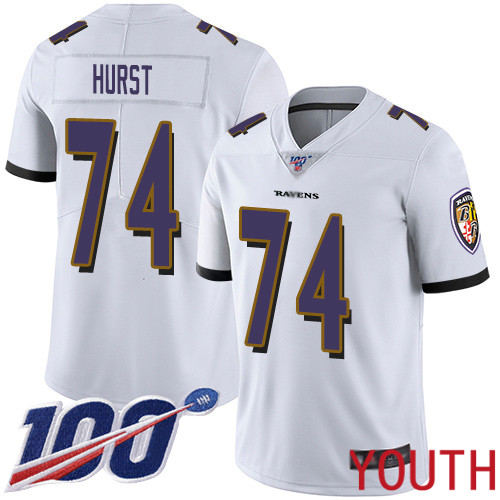Baltimore Ravens Limited White Youth James Hurst Road Jersey NFL Football #74 100th Season Vapor Untouchable->nfl t-shirts->Sports Accessory